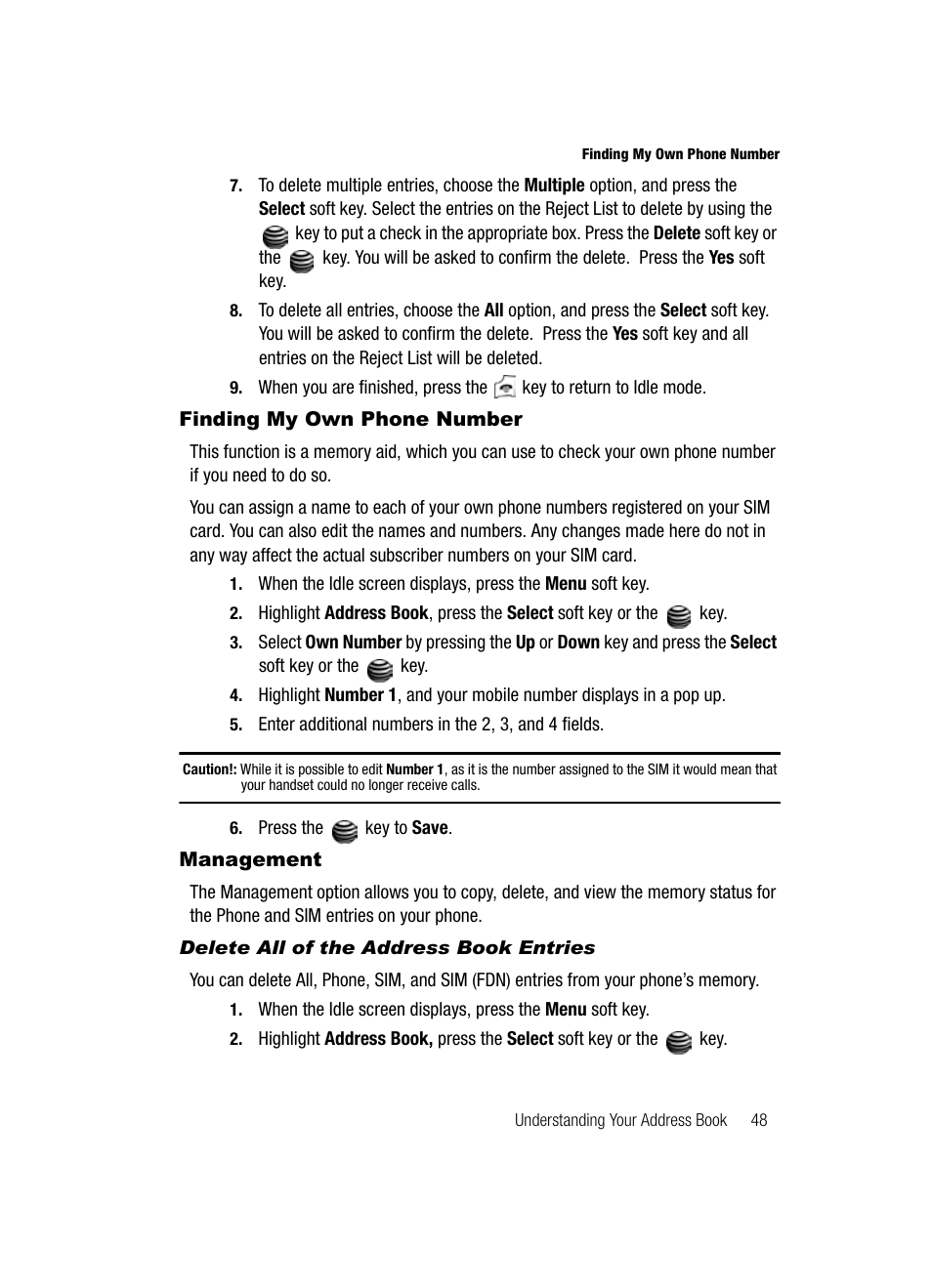 Finding my own phone number management, Finding my own phone number, Management | Samsung SGH-A127WRAATT User Manual | Page 51 / 130