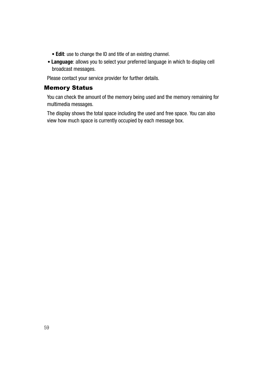 Memory status | Samsung SGH-A127WRAATT User Manual | Page 62 / 130