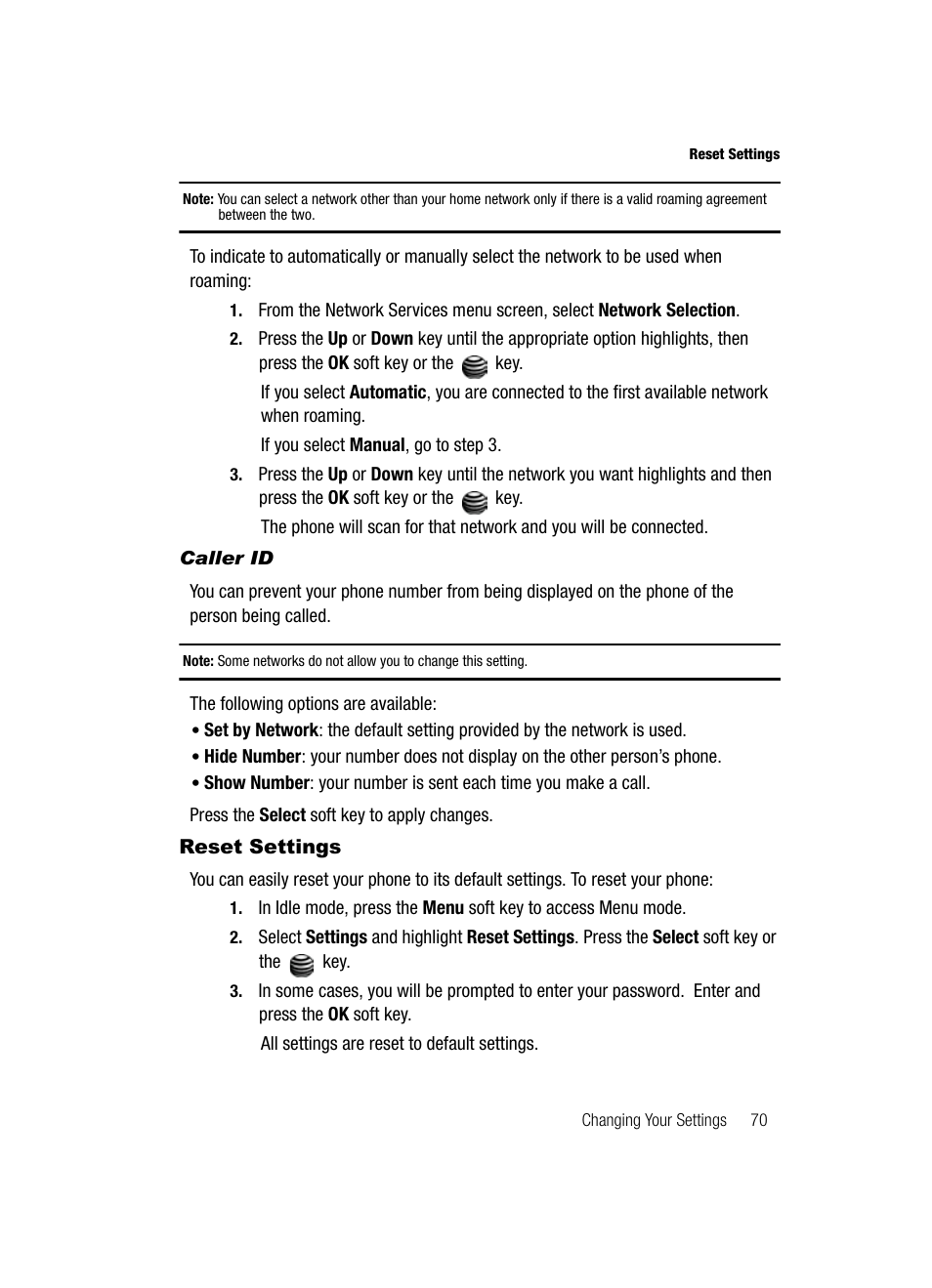 Reset settings | Samsung SGH-A127WRAATT User Manual | Page 73 / 130