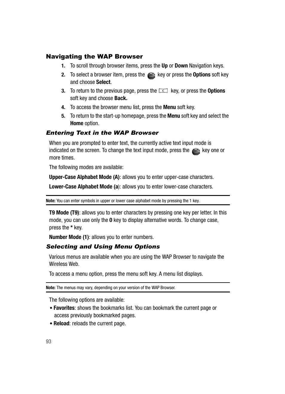 Navigating the wap browser | Samsung SGH-A127WRAATT User Manual | Page 96 / 130