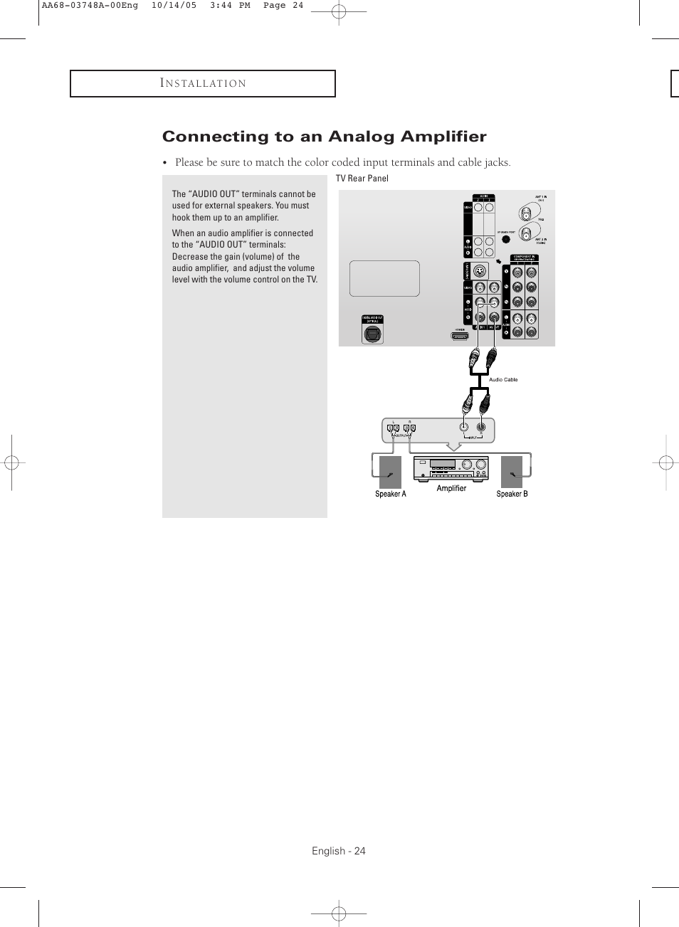 Connecting to an analog amplifier | Samsung TXR3081WHKXXAA User Manual | Page 24 / 80