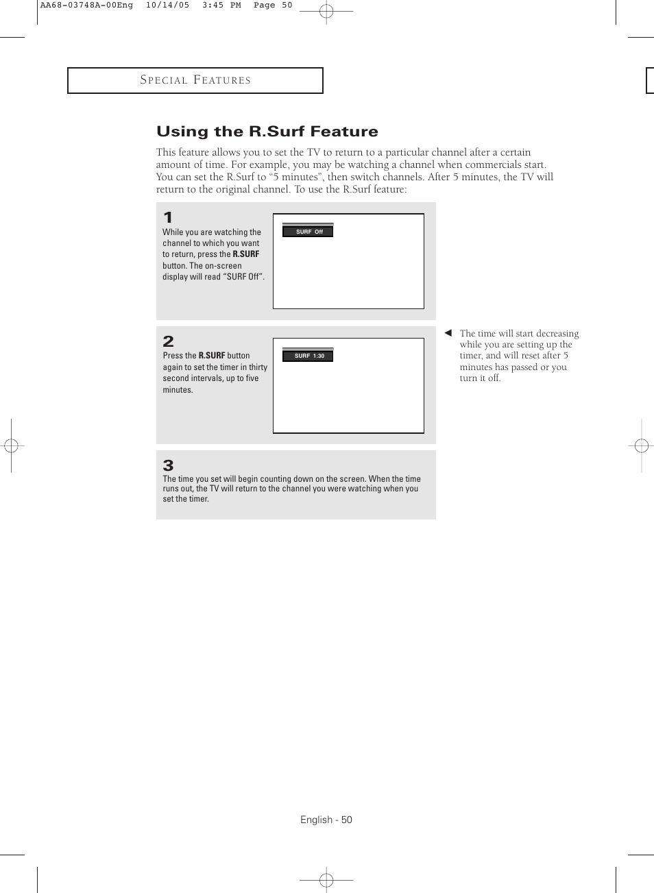 Using the r.surf feature | Samsung TXR3081WHKXXAA User Manual | Page 50 / 80