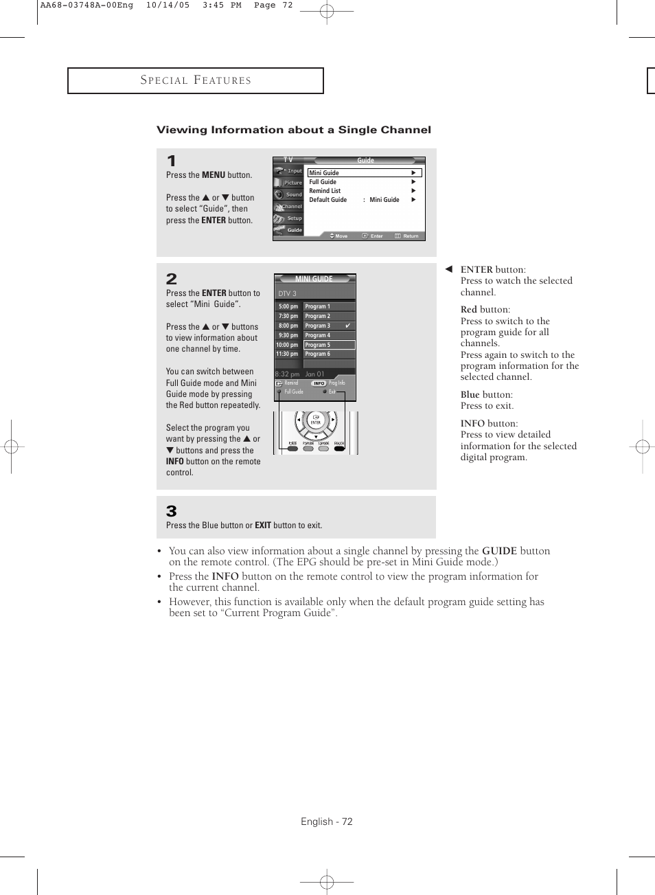 Viewing information about a single channel | Samsung TXR3081WHKXXAA User Manual | Page 72 / 80