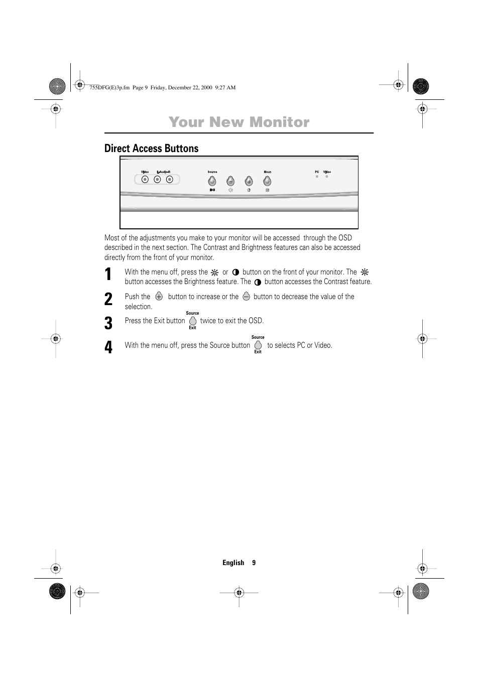 Your new monitor, Direct access buttons | Samsung TT17JSBLSV-XBM User Manual | Page 11 / 22