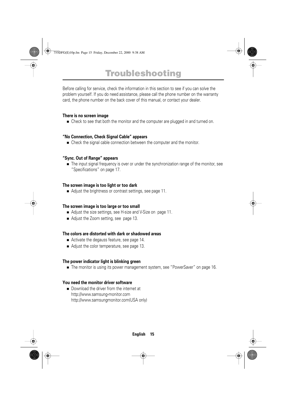 Troubleshooting | Samsung TT17JSBLSV-XBM User Manual | Page 17 / 22