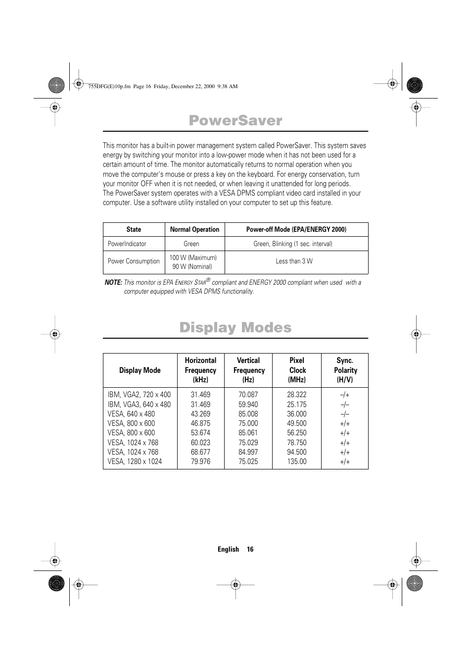 Display modes | Samsung TT17JSBLSV-XBM User Manual | Page 18 / 22