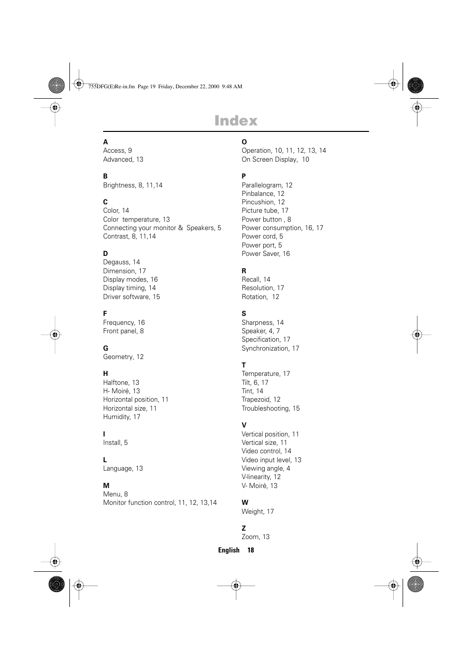 Index | Samsung TT17JSBLSV-XBM User Manual | Page 20 / 22