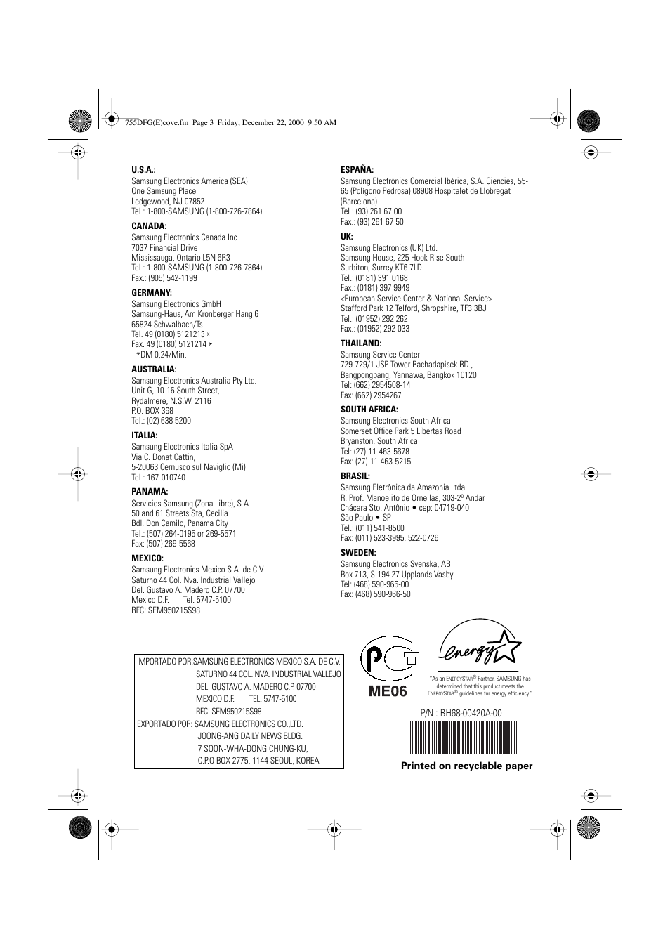 Samsung TT17JSBLSV-XBM User Manual | Page 22 / 22