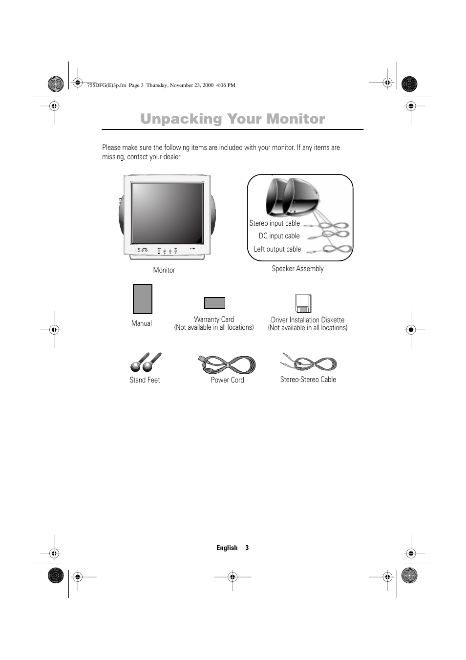 Unpacking your monitor | Samsung TT17JSBLSV-XBM User Manual | Page 5 / 22