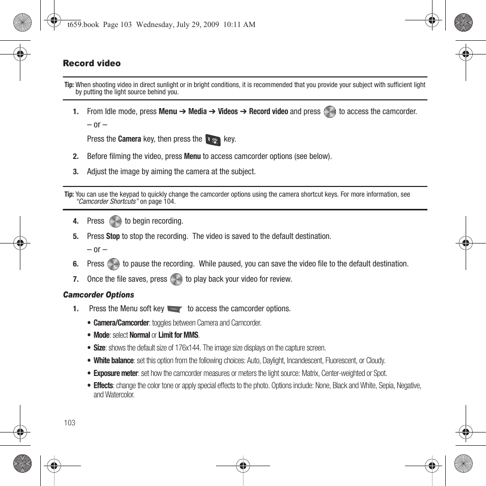 Record video | Samsung SGH-T659OSBTMB User Manual | Page 106 / 140