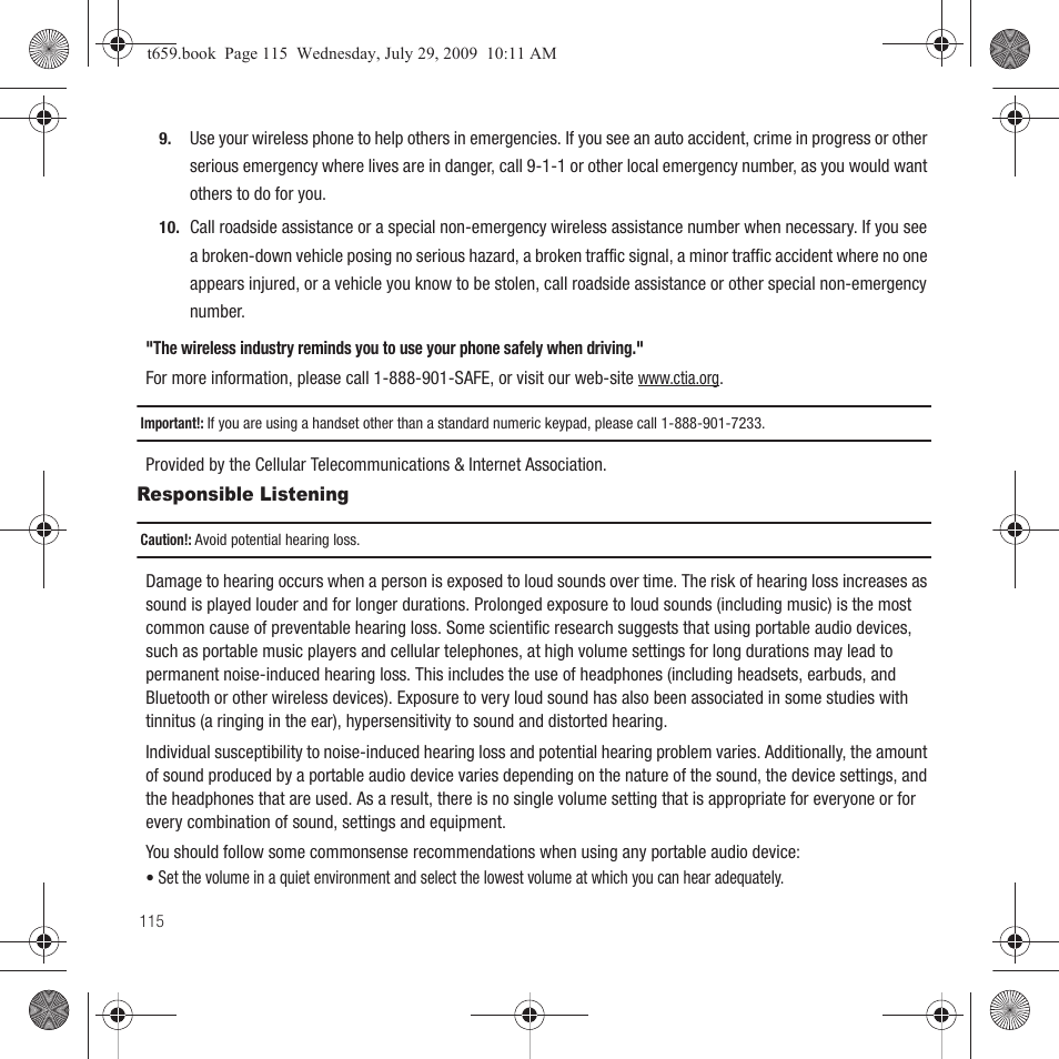 Responsible listening | Samsung SGH-T659OSBTMB User Manual | Page 118 / 140