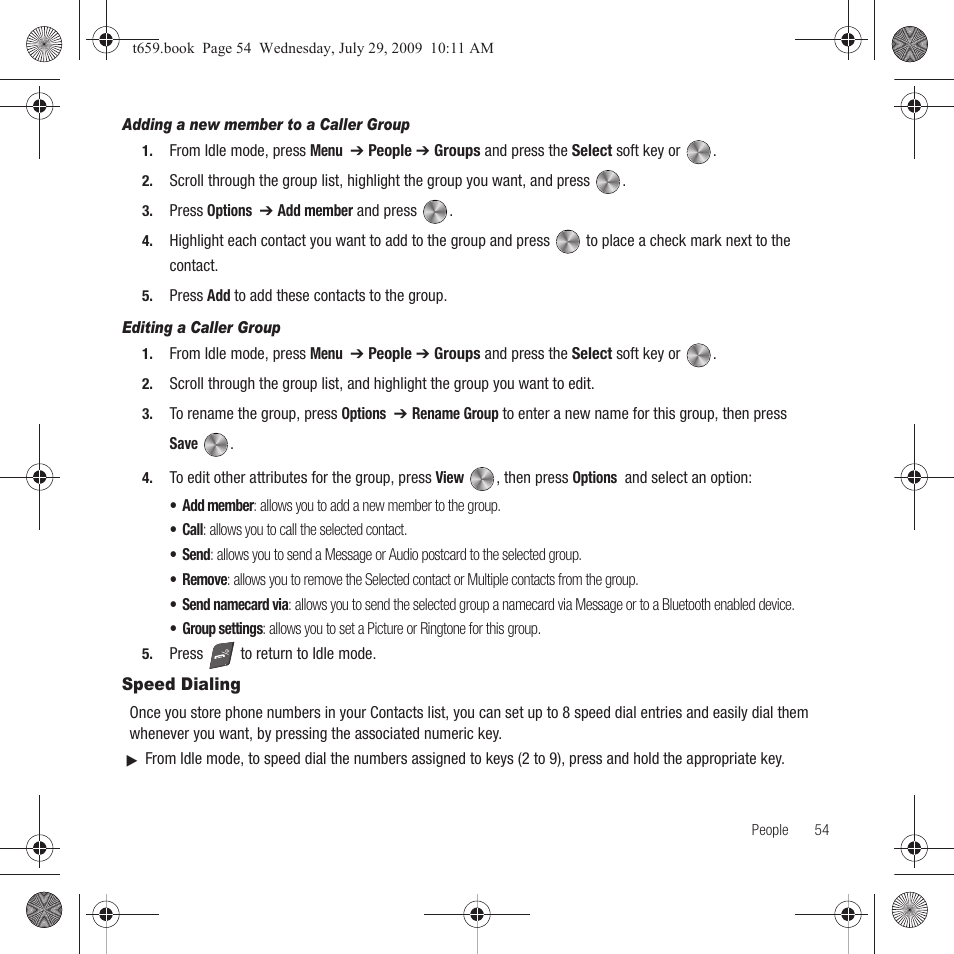 Speed dialing | Samsung SGH-T659OSBTMB User Manual | Page 57 / 140