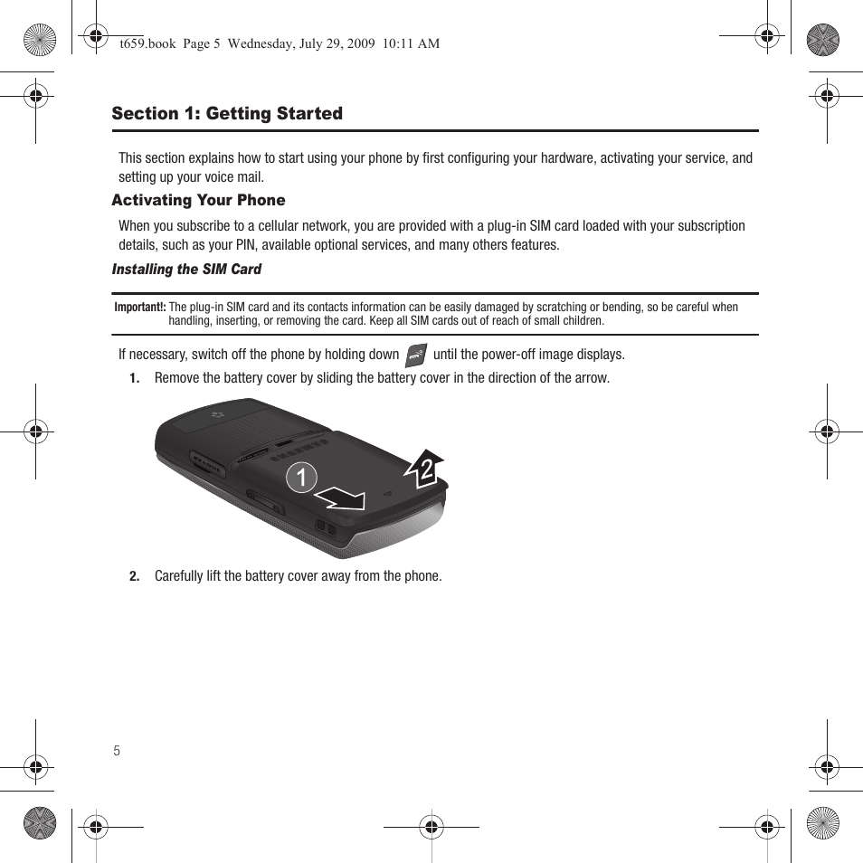 Section 1: getting started, Activating your phone | Samsung SGH-T659OSBTMB User Manual | Page 8 / 140