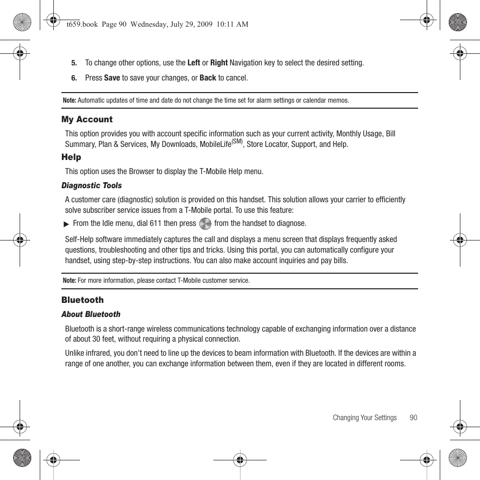 My account, Help, Bluetooth | My account help bluetooth | Samsung SGH-T659OSBTMB User Manual | Page 93 / 140