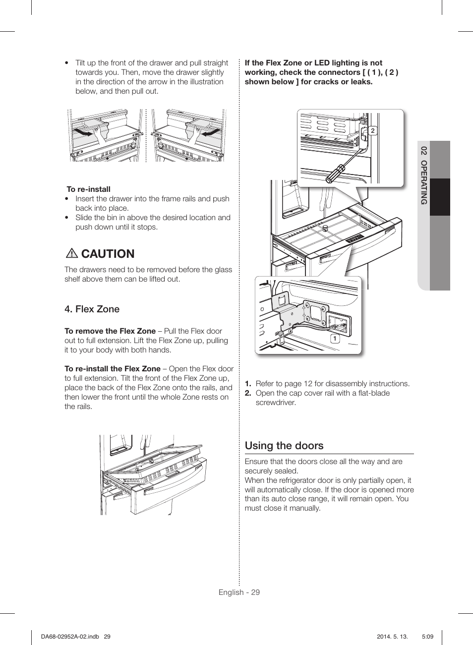 Caution, Using the doors, Flex zone | Samsung RF28HMEDBWW-AA User Manual | Page 29 / 116