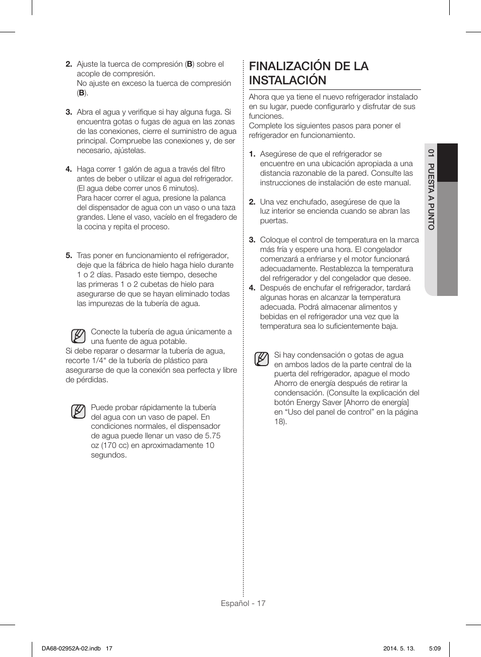 Finalización de la instalación | Samsung RF28HMEDBWW-AA User Manual | Page 55 / 116