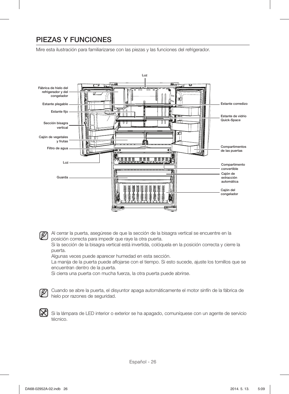 Piezas y funciones, Español - 26 | Samsung RF28HMEDBWW-AA User Manual | Page 64 / 116