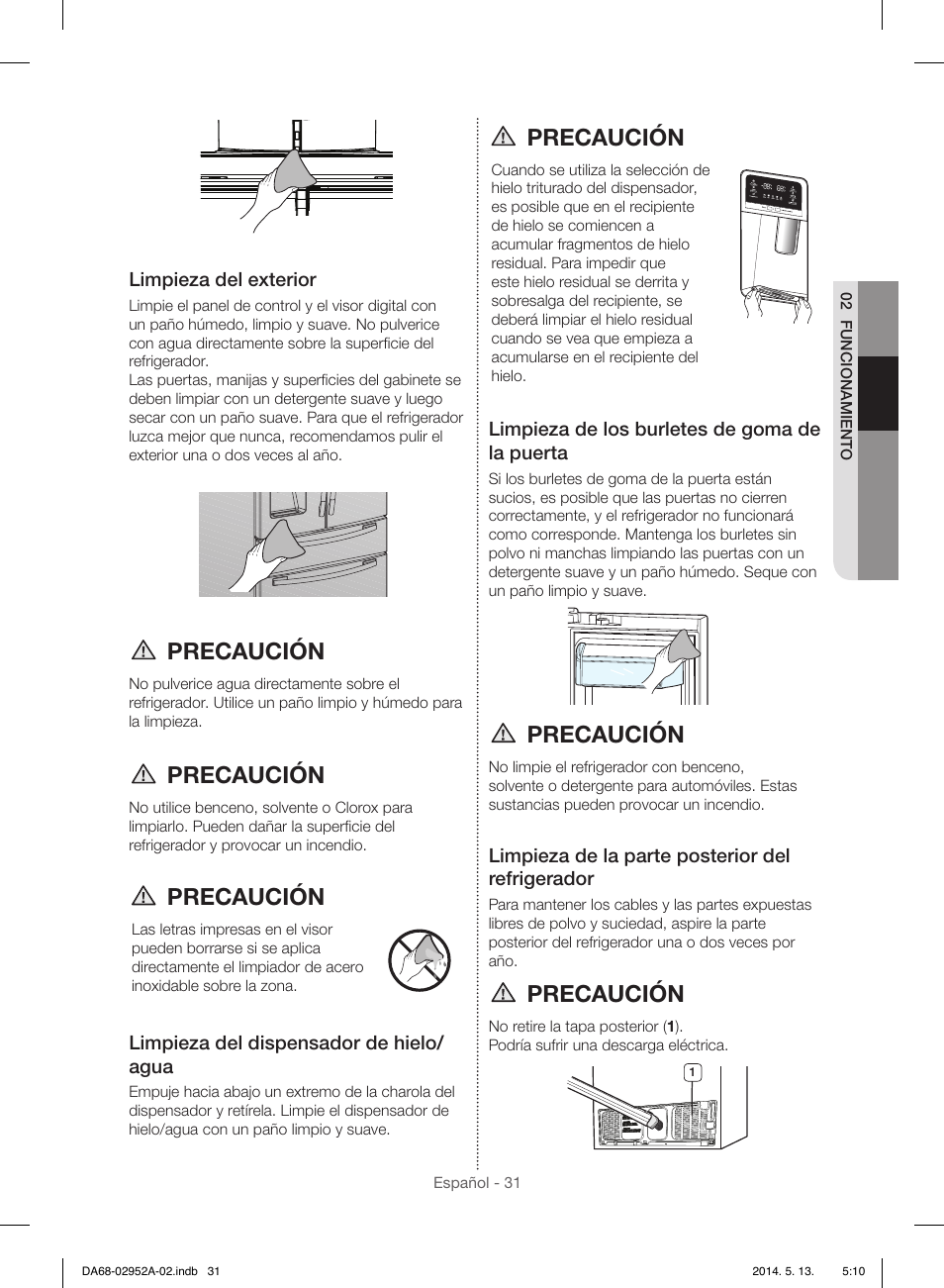 Precaución | Samsung RF28HMEDBWW-AA User Manual | Page 69 / 116