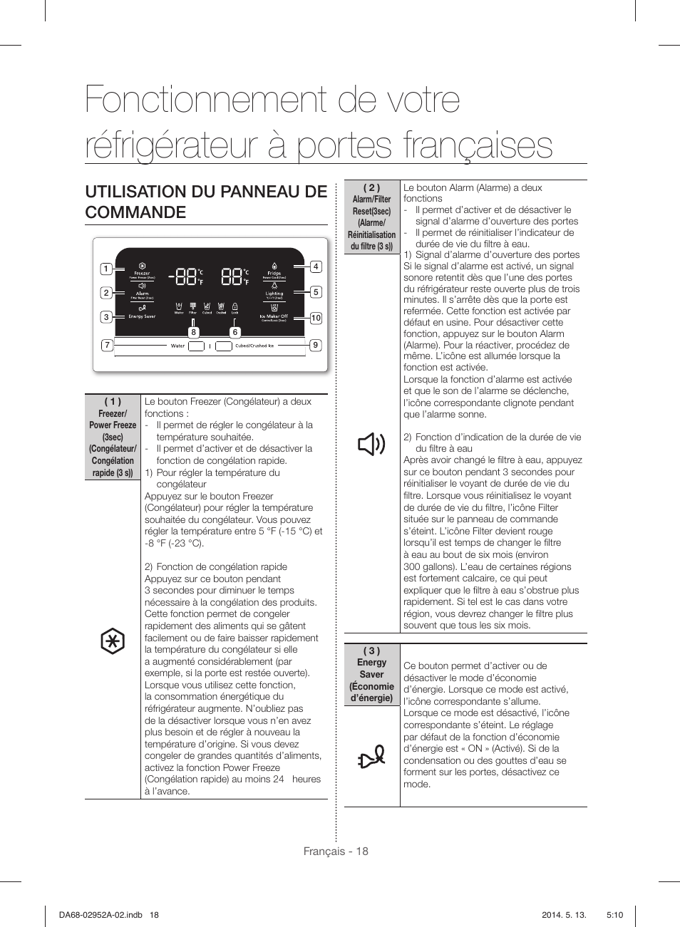 Utilisation du panneau de commande | Samsung RF28HMEDBWW-AA User Manual | Page 94 / 116