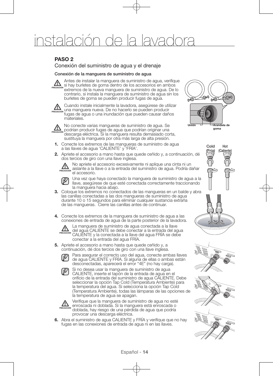 Instalación de la lavadora | Samsung WA56H9000AP-A2 User Manual | Page 102 / 132