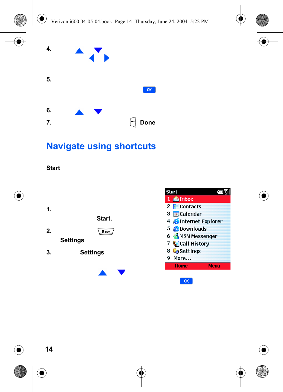 Navigate using shortcuts | Samsung SCH-I600MSAXAR User Manual | Page 22 / 136