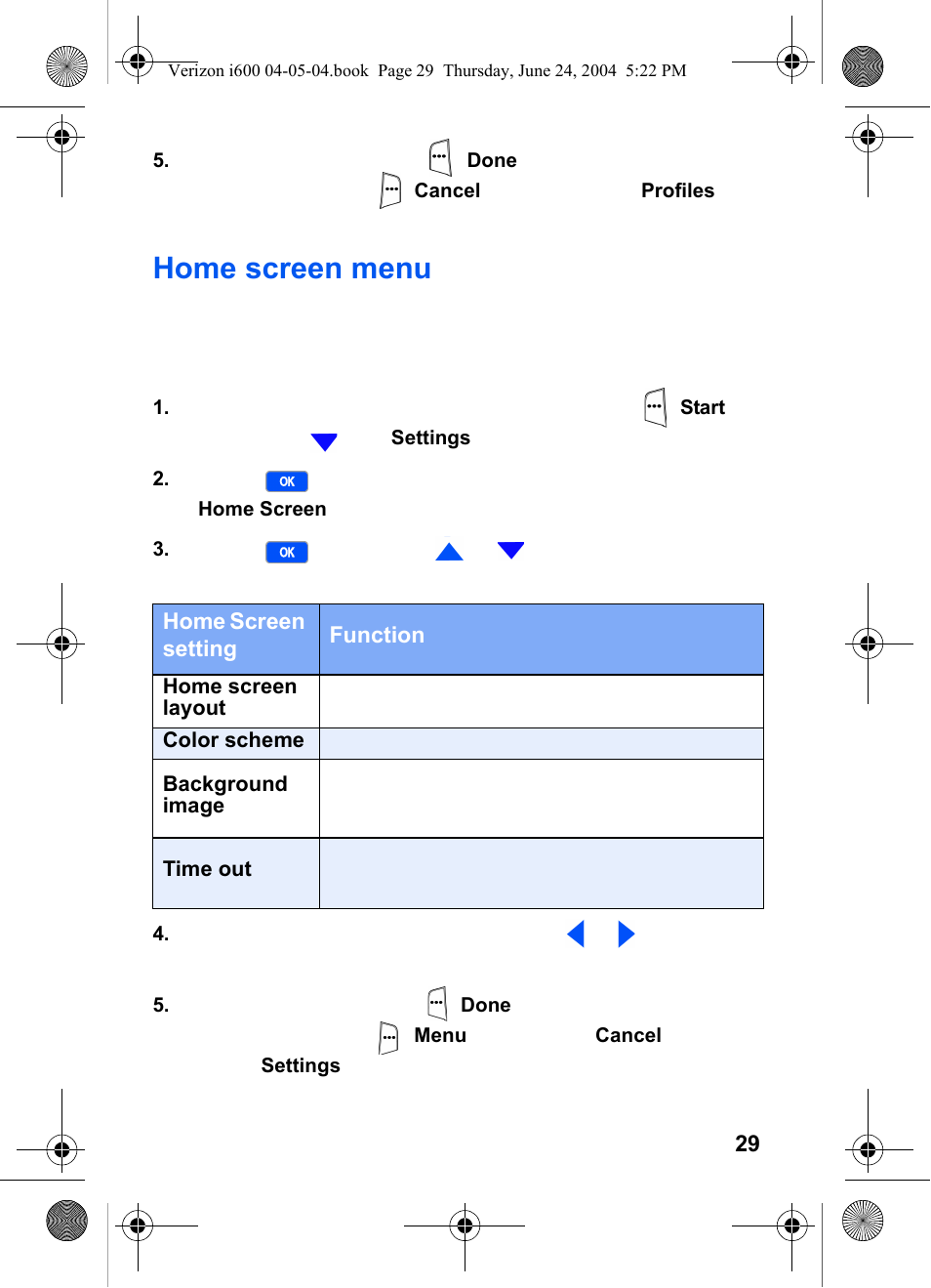 Home screen menu | Samsung SCH-I600MSAXAR User Manual | Page 37 / 136