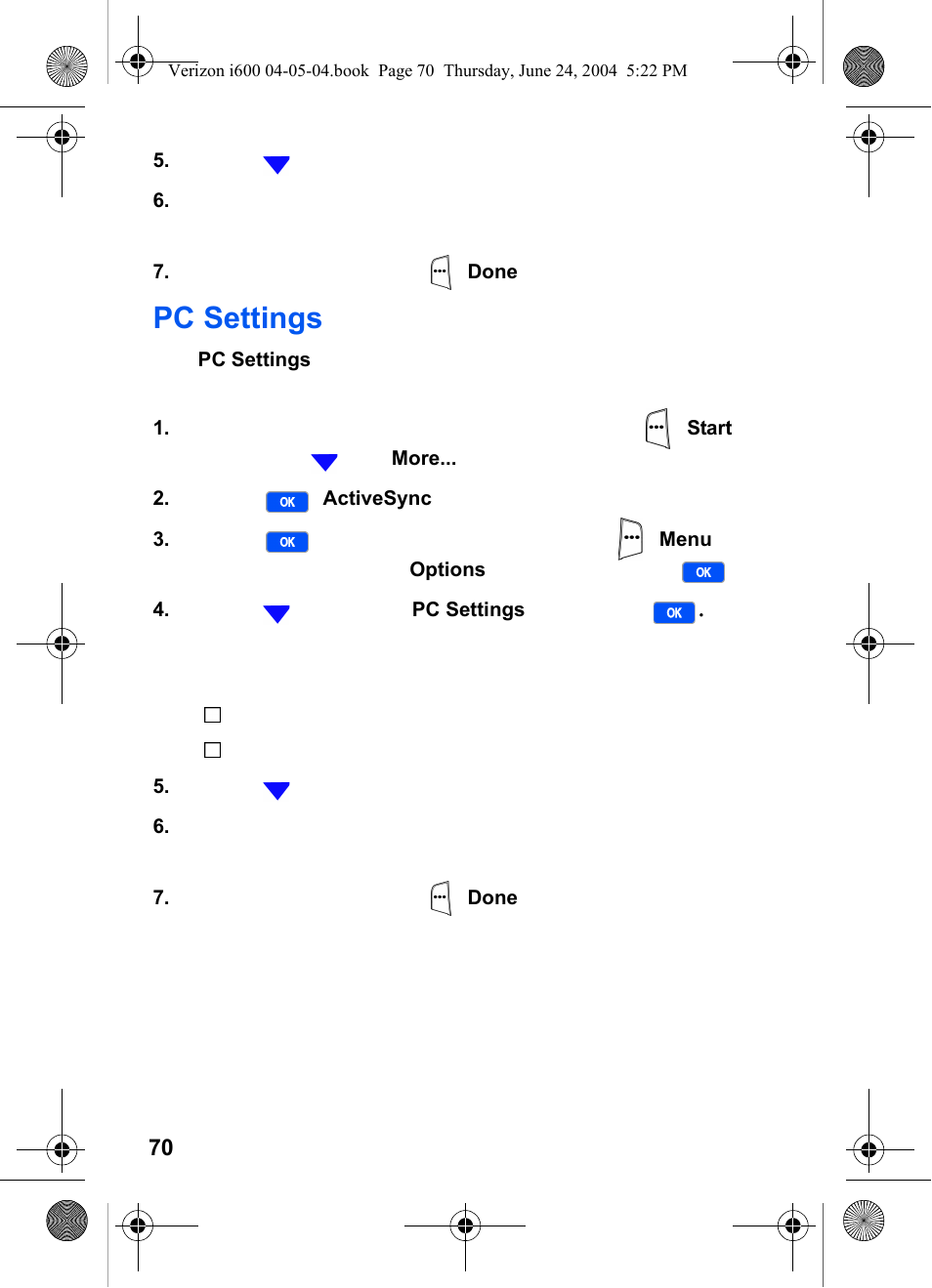 Pc settings, No partnership created, Use mobile schedule to sync with this pc | Sync with this pc during manual sync | Samsung SCH-I600MSAXAR User Manual | Page 78 / 136