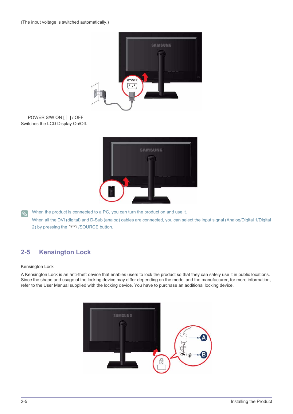 5 kensington lock, Kensington lock -5 | Samsung LS23NVTABW-ZA User Manual | Page 18 / 44