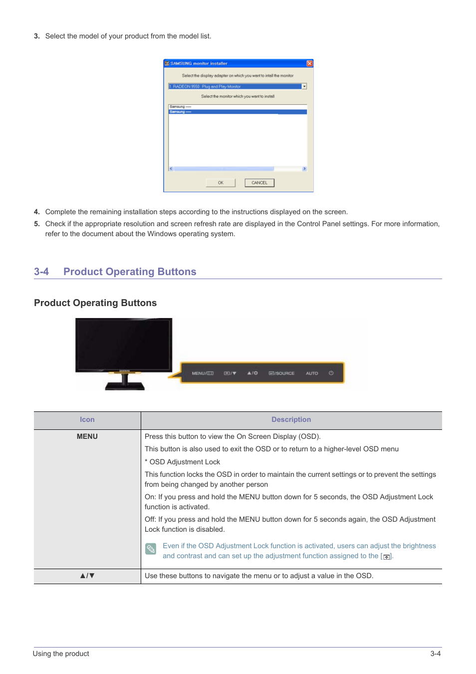 4 product operating buttons, Product operating buttons -4, Product operating buttons | Samsung LS23NVTABW-ZA User Manual | Page 23 / 44