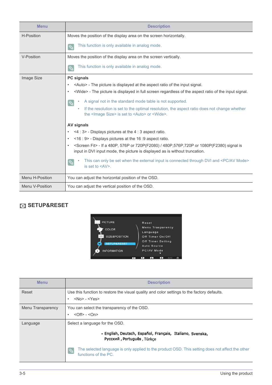 Setup&reset | Samsung LS23NVTABW-ZA User Manual | Page 28 / 44