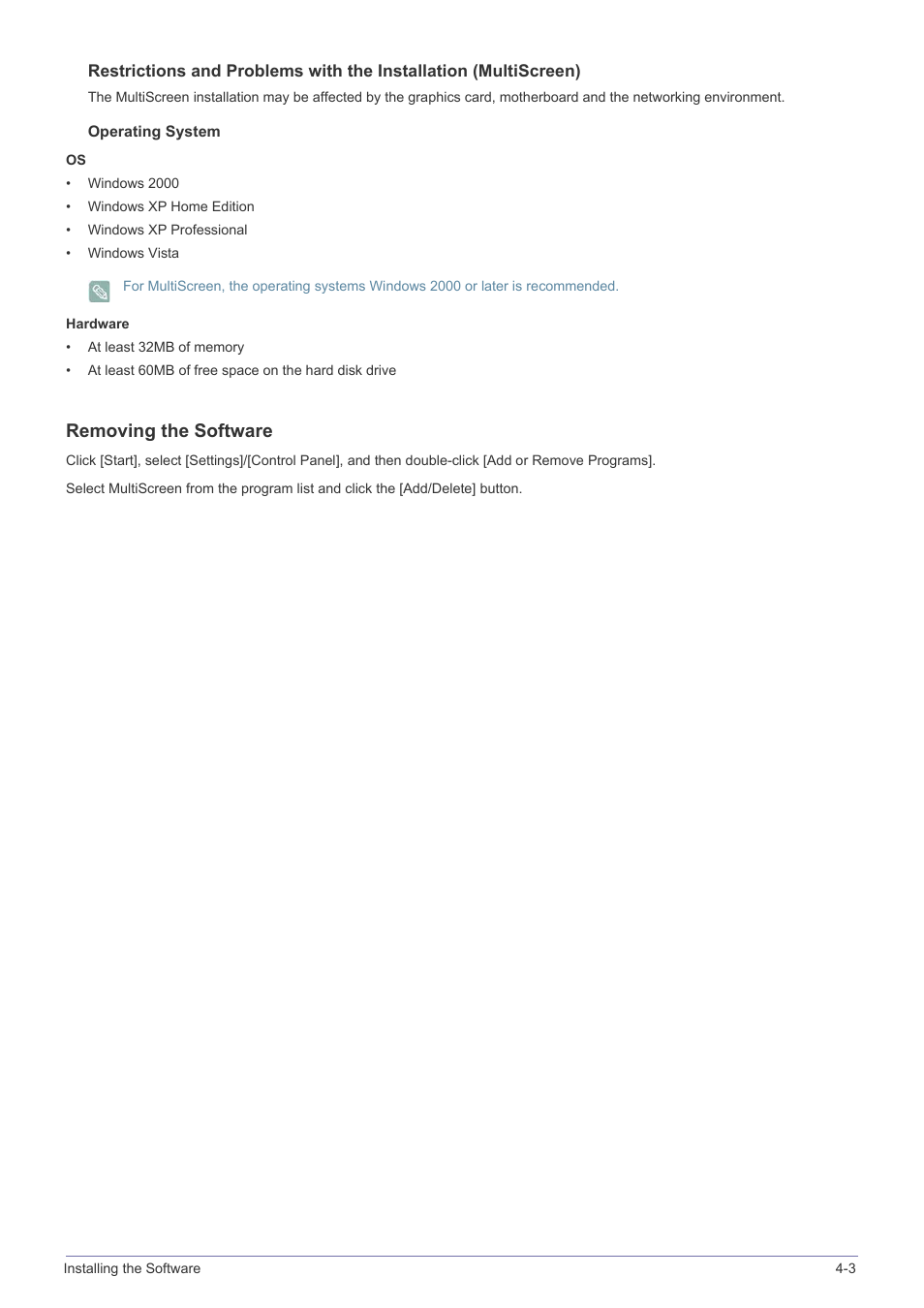 Removing the software | Samsung LS23NVTABW-ZA User Manual | Page 33 / 44