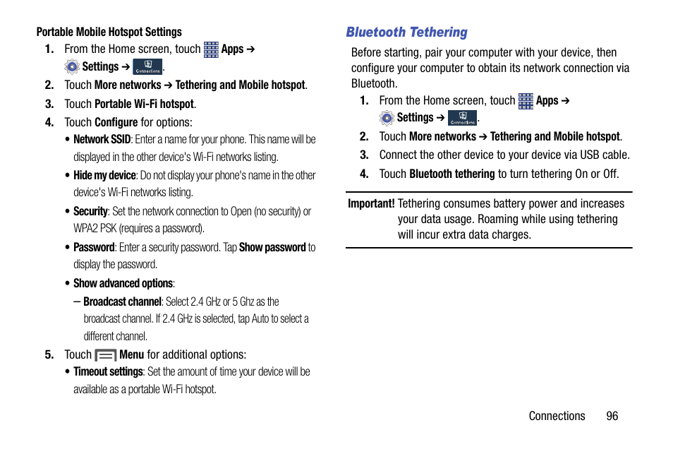 Bluetooth tethering | Samsung SCH-R890ZKAUSC User Manual | Page 103 / 159
