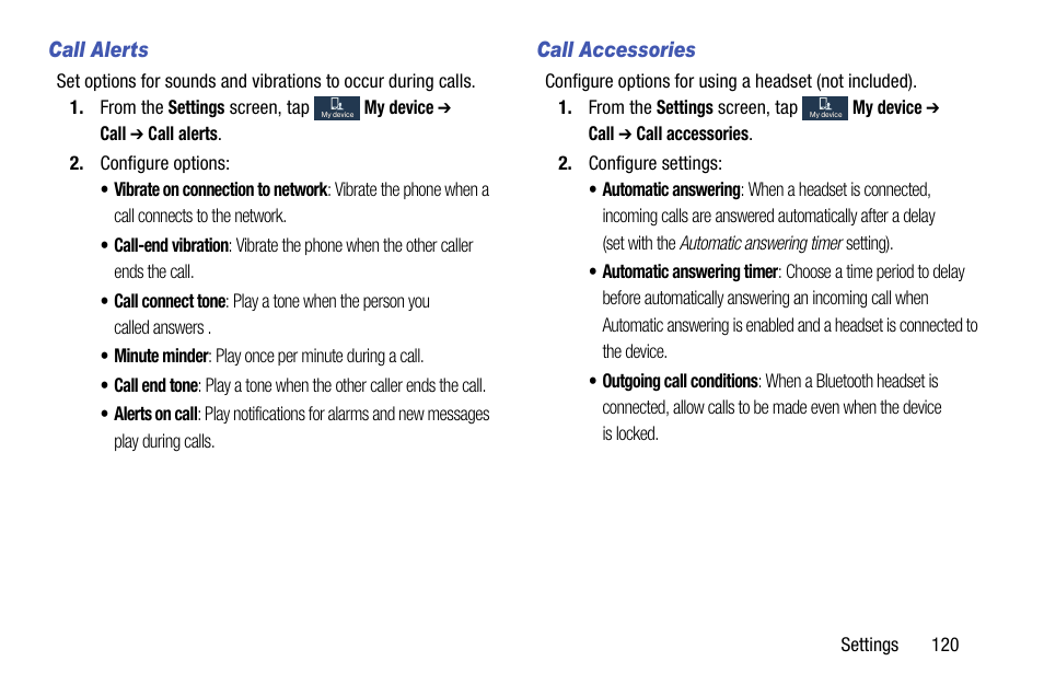 Call alerts, Call accessories | Samsung SCH-R890ZKAUSC User Manual | Page 127 / 159