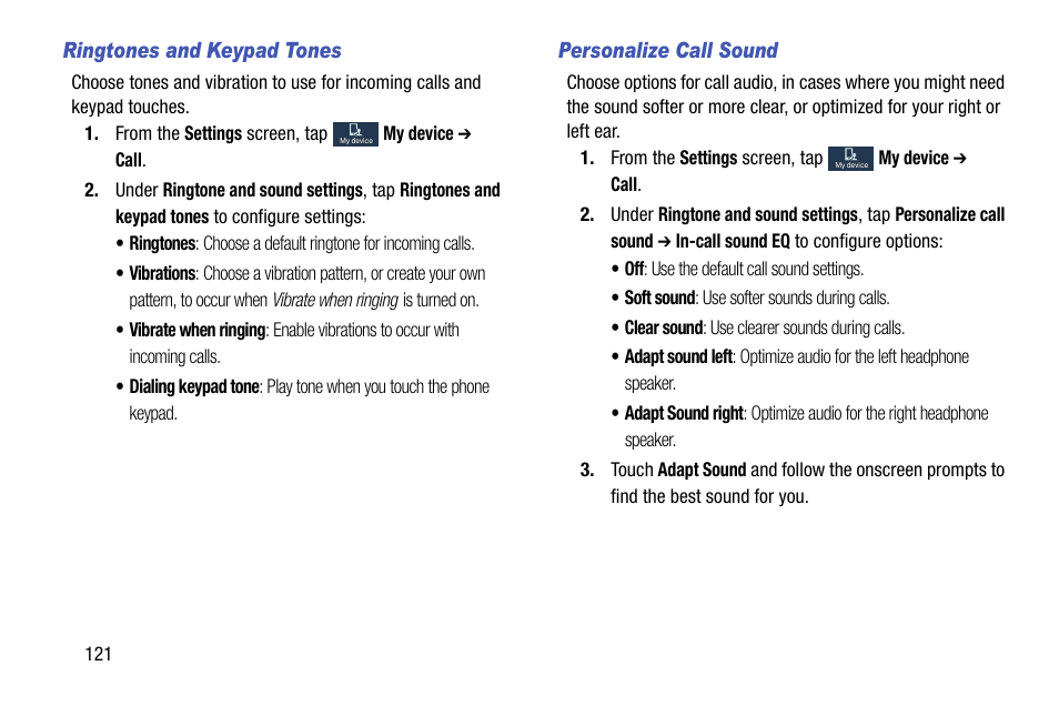 Ringtones and keypad tones, Personalize call sound | Samsung SCH-R890ZKAUSC User Manual | Page 128 / 159