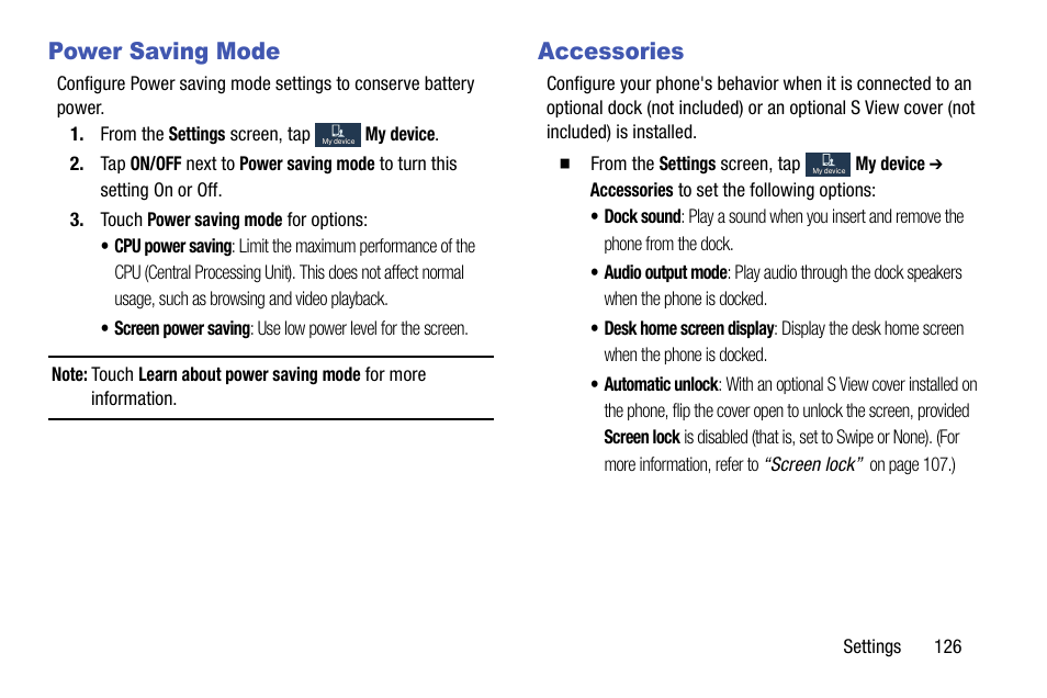 Power saving mode, Accessories | Samsung SCH-R890ZKAUSC User Manual | Page 133 / 159