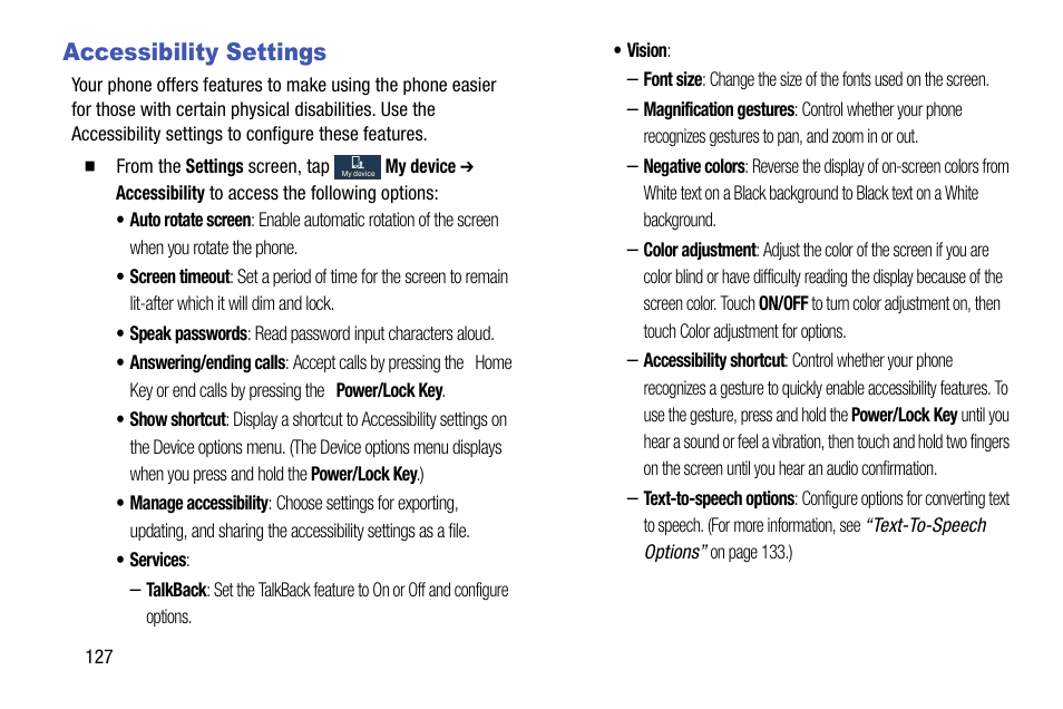 Accessibility settings | Samsung SCH-R890ZKAUSC User Manual | Page 134 / 159