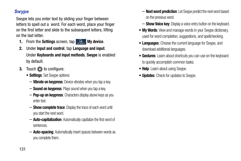 Swype, Swype” on | Samsung SCH-R890ZKAUSC User Manual | Page 138 / 159