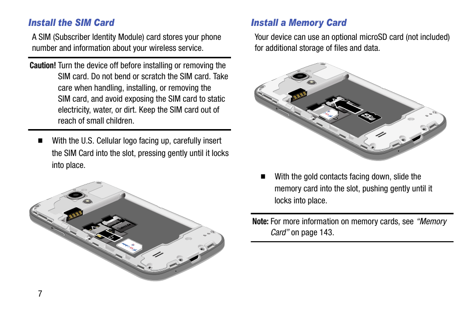 Install the sim card, Install a memory card | Samsung SCH-R890ZKAUSC User Manual | Page 14 / 159