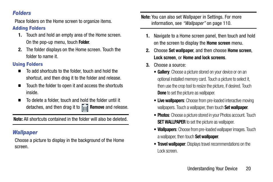 Folders, Adding folders, Using folders | Wallpaper | Samsung SCH-R890ZKAUSC User Manual | Page 27 / 159