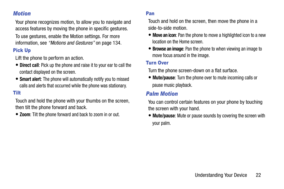 Motion, Pick up, Tilt | Turn over, Palm motion | Samsung SCH-R890ZKAUSC User Manual | Page 29 / 159