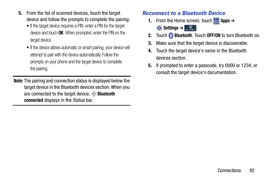 Reconnect to a bluetooth device | Samsung SCH-R890ZKAUSC User Manual | Page 99 / 159