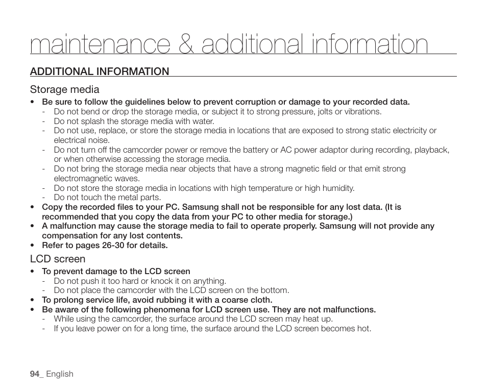 Additional information, Maintenance & additional information | Samsung SC-HMX10C-XAA User Manual | Page 106 / 124