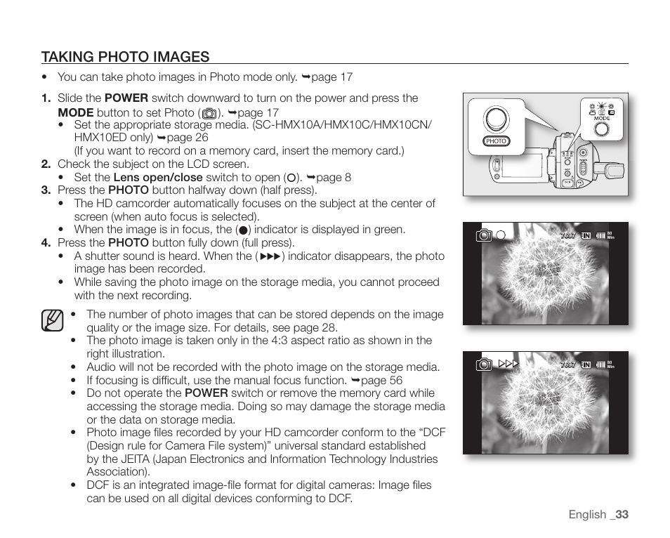 Taking photo images | Samsung SC-HMX10C-XAA User Manual | Page 45 / 124