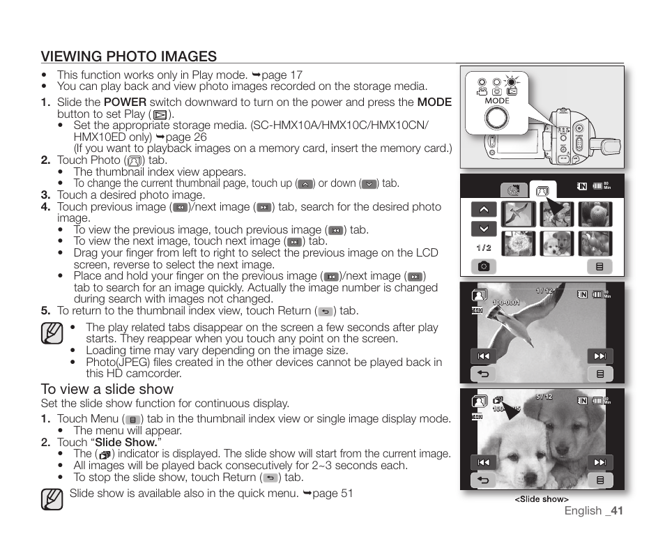 Viewing photo images | Samsung SC-HMX10C-XAA User Manual | Page 53 / 124