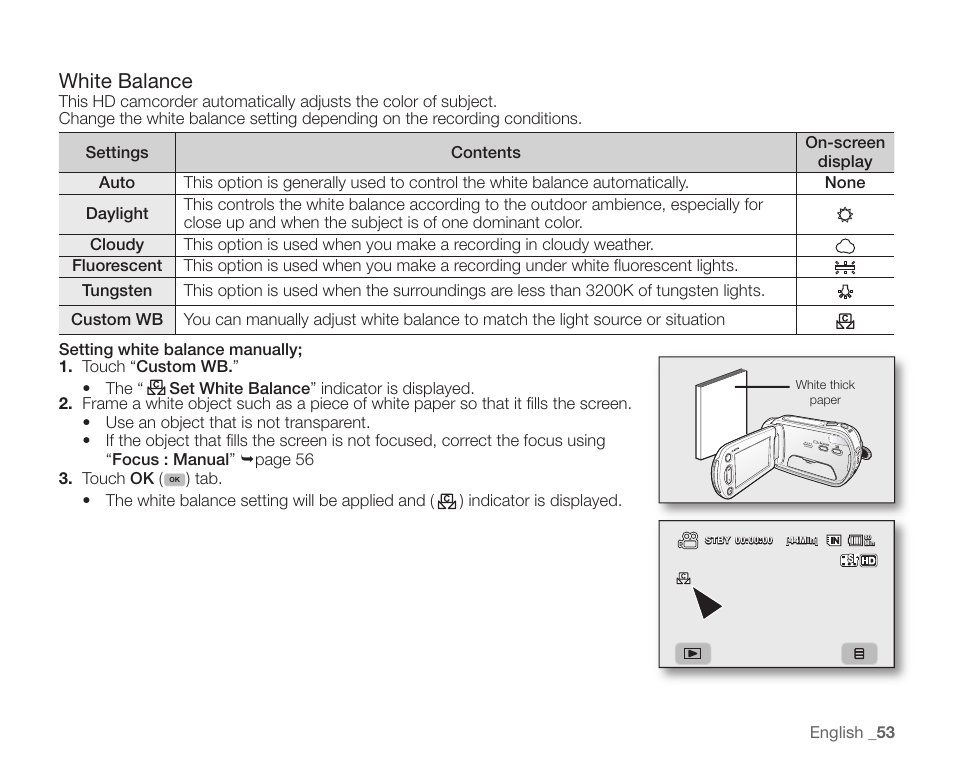 White balance | Samsung SC-HMX10C-XAA User Manual | Page 65 / 124