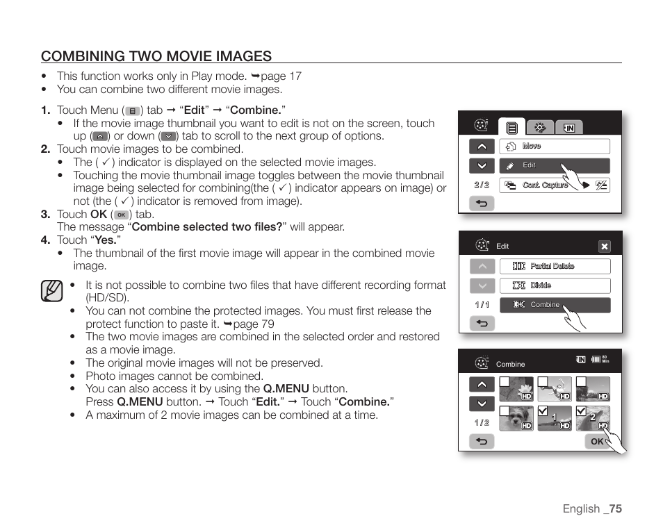 Combining two movie images | Samsung SC-HMX10C-XAA User Manual | Page 87 / 124