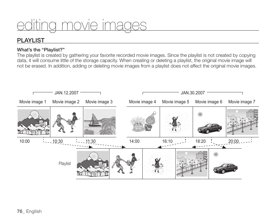 Playlist, Editing movie images | Samsung SC-HMX10C-XAA User Manual | Page 88 / 124