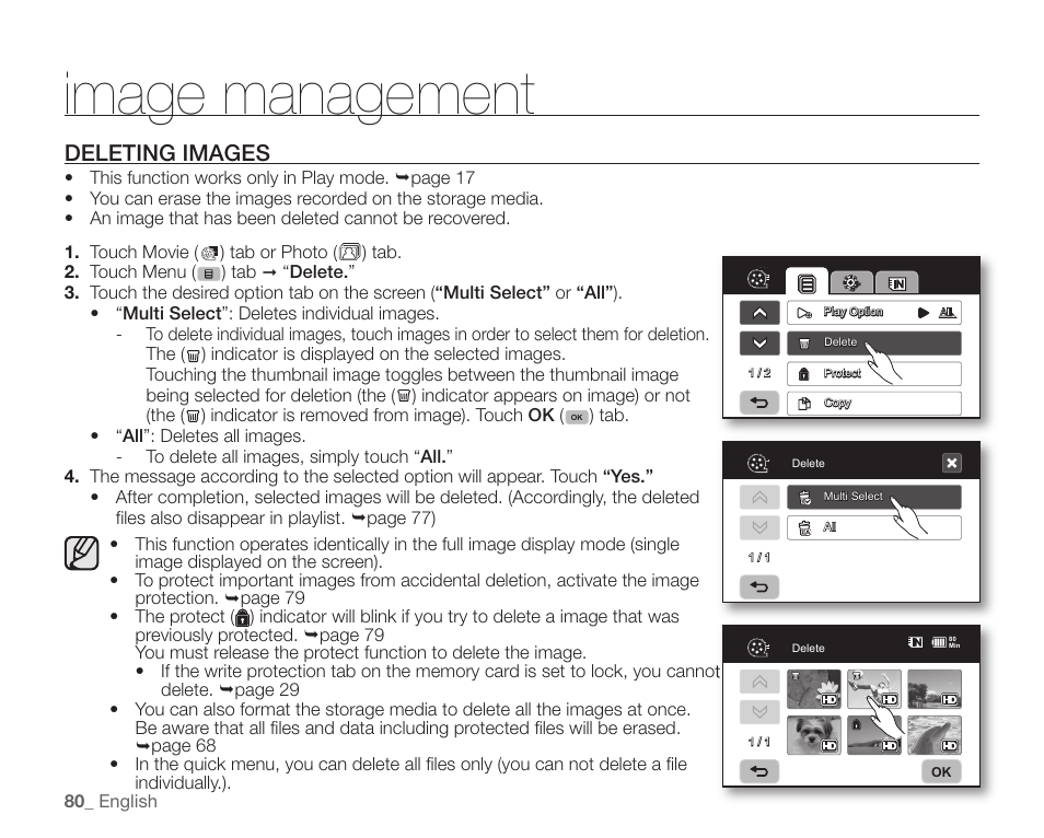 Deleting images, Image management | Samsung SC-HMX10C-XAA User Manual | Page 92 / 124