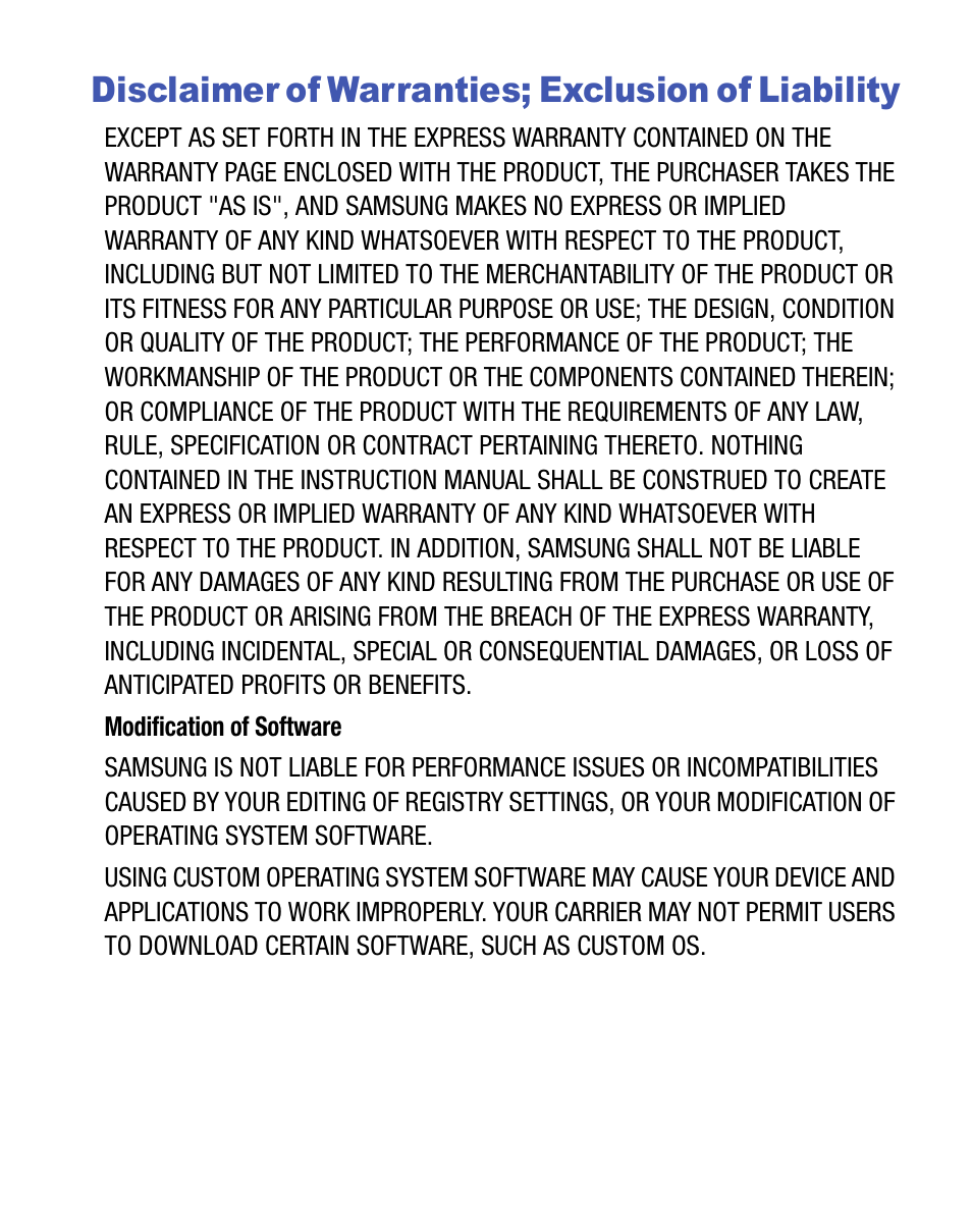 Disclaimer of warranties; exclusion of liability | Samsung SGH-S125ZSATFN User Manual | Page 3 / 77