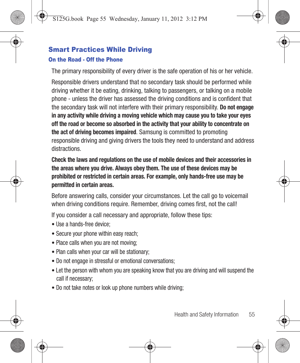 Smart practices while driving | Samsung SGH-S125ZSATFN User Manual | Page 61 / 77